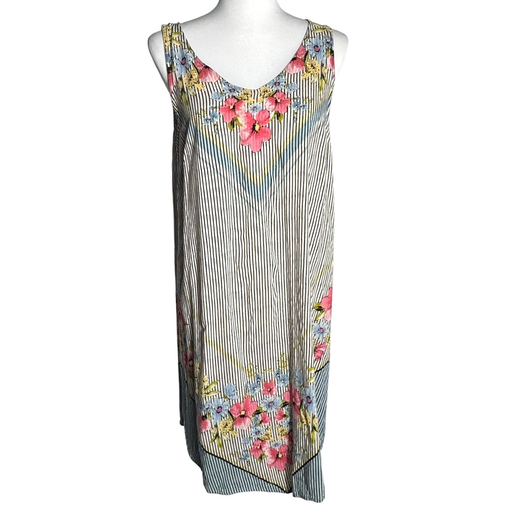 J.JILL Women's Medium Floral Striped Sleeveless Lightweight Midi Dress‎ Boho Art